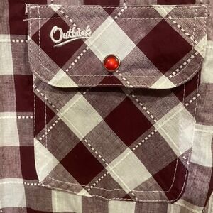 Outback Trading Co Western Snap Short Sleeve Shirt Men's XL Burgundy Check Cowbo